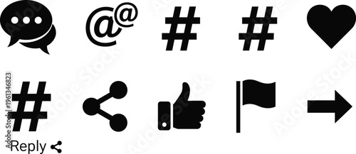 Black social media on white background social media black white background chat bubble at symbol hashtags