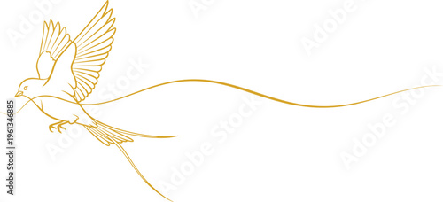 Gold line of a bird in flight with flowing tail line flying line minimalist simple