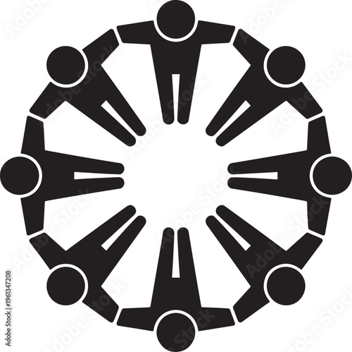 People in circle holding hands, diverse group showing unity teamwork and community spirit