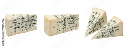 Blue cheese wedges food dairy moldy cheese isolated on a transparent background
