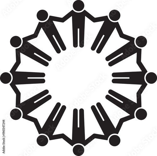Circle of people holding hands, symbol for unity, teamwork, community and connection