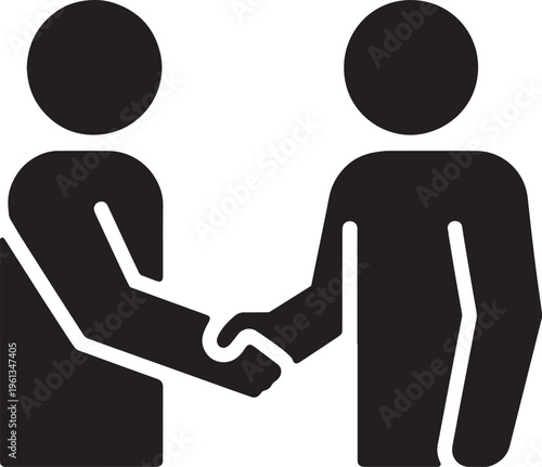 Two abstract human figures shaking hands symbolizing partnership and mutual agreement for new project