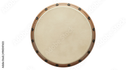 Drum with beige head and wooden rim cream isolated on a transparent background