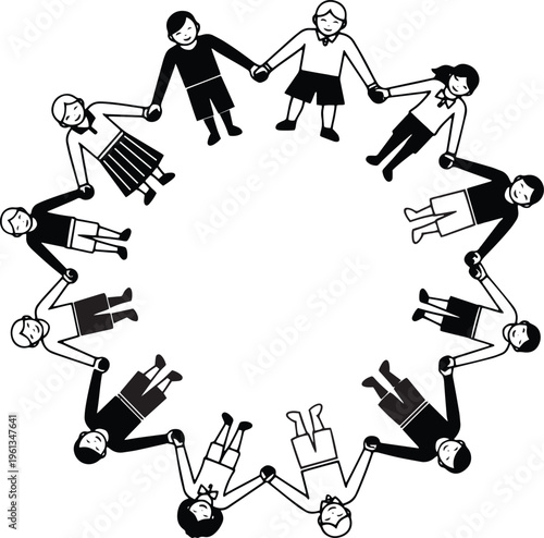 Children holding hands in circle formation representing global friendship and unity for diverse youth