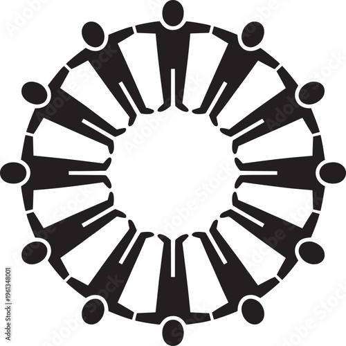Human circle symbol, group of people holding hands around, community team unity concept