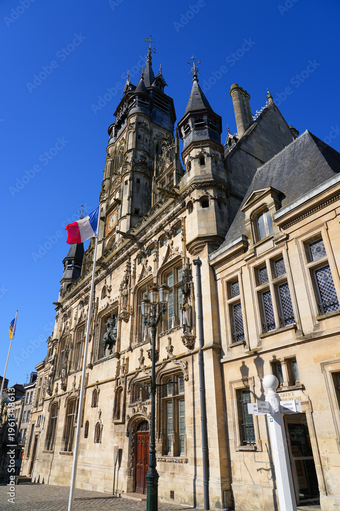 Fototapeta premium Flamboyant Gothic facade of the historic City Hall in Compiegne, Picardy, France