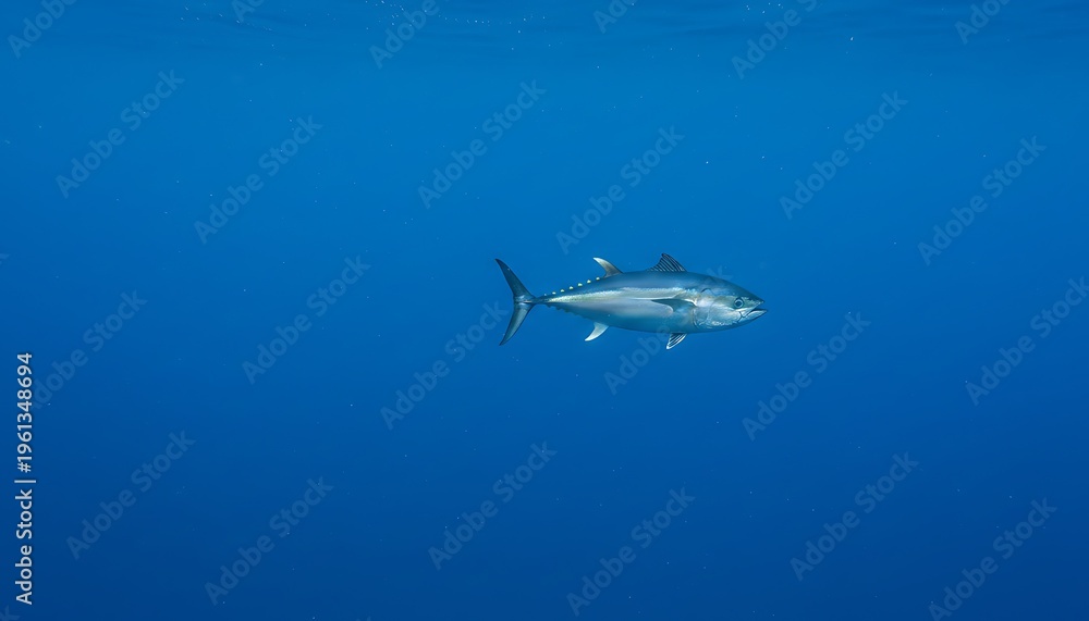 Obraz premium Minimal Marine Landscape Featuring Tuna in Soft Blue Depth
