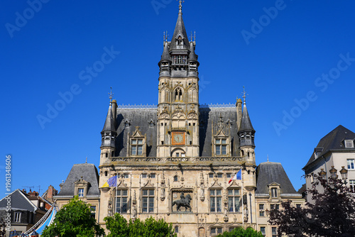 Obraz na plátne Flamboyant Gothic facade of the historic City Hall in Compiegne, Picardy, France