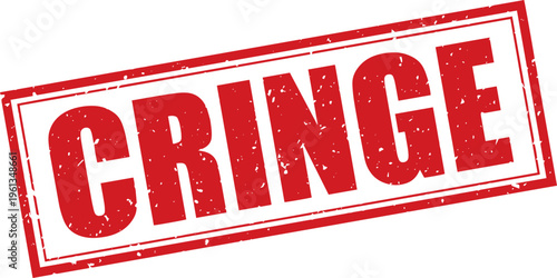 Red Cringe Rubber Stamp Sign Mark Word Text Written in Grunge Vector in Double Sharp Border in Transparent Background, Svg, Png