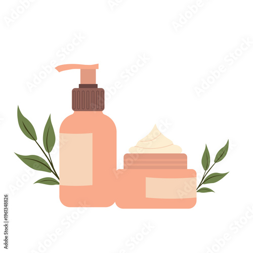 Vector illustration of a set of cosmetics, makeup, and skincare products. Beauty salon and home care concept.