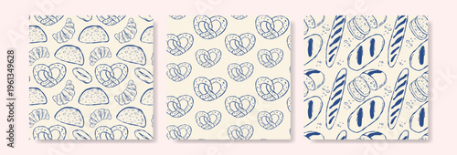 Set of bakery bread seamless patterns