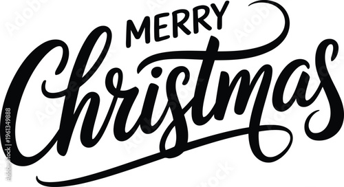 Merry Christmas text typography Calligraphy,  Hand Lettered Greeting with Festive Flourishes holiday