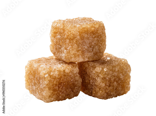 Canvastavla Isolated pile of three brown sugar cubes, sweet ingredient for drinks and baking