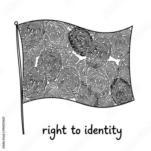 Right to identity concept fingerprint pattern flag human rights individuality recognition and personal identity protection vector illustration