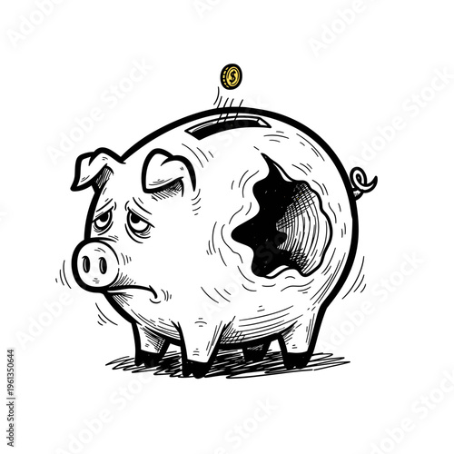 Broken piggy bank savings crisis concept financial loss poverty money shortage economic hardship vector illustration