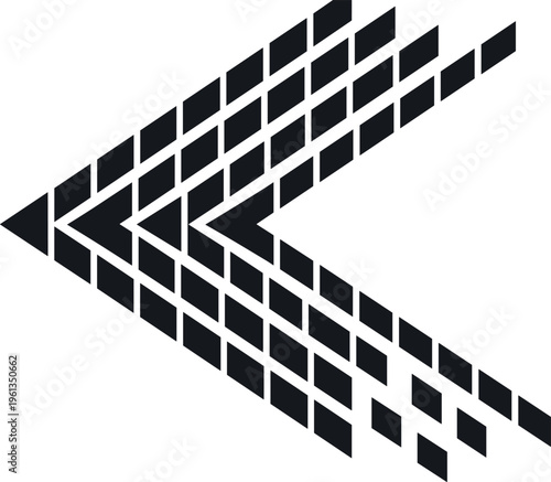 Geometric arrow composed of small square blocks pointing to the left