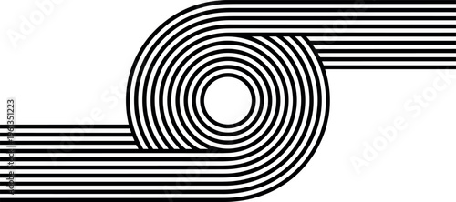 Abstract black geometric loop design with parallel lines extending outward