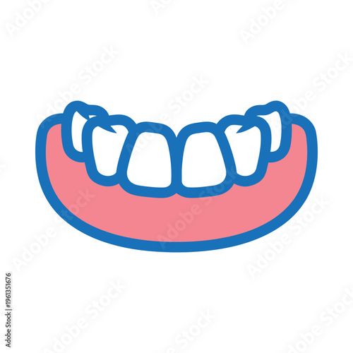 A smiling cartoon depiction of a person's lower teeth and gums