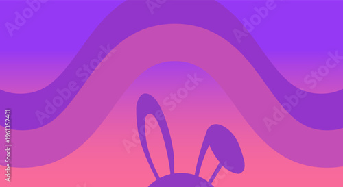 Cute bunny ears peek over colorful wavy background with gradient