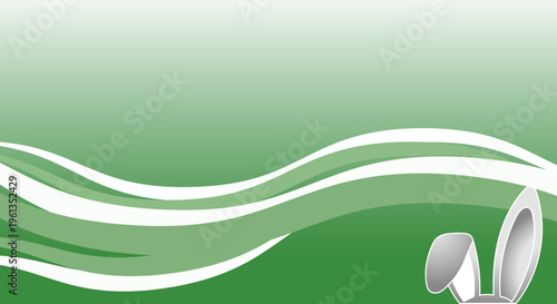 Whimsical Easter bunny ears peek from behind abstract green waves