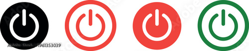 Four circular power button icons in different colors representing on and off states
