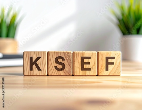 Wooden Blocks Spelling KSeF on Light Desk – Knowledge and Finance Concept, Poland