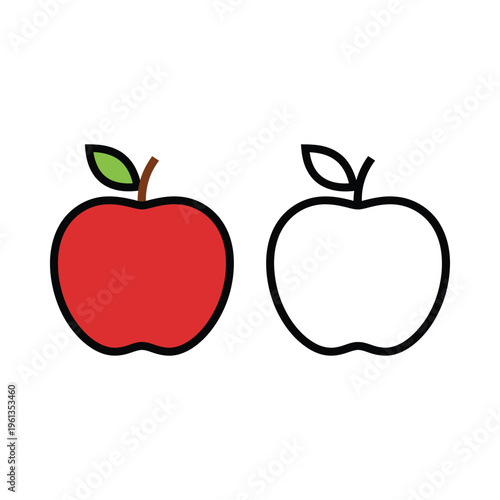 Comparison of a filled and an outline apple illustration