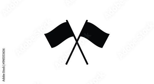 Two crossed black flags displayed against a white background silhouette
