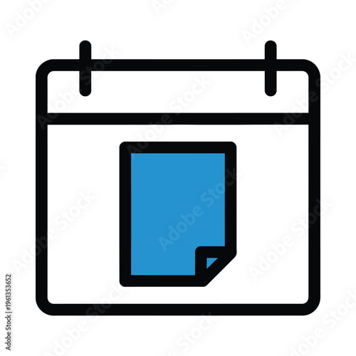 A calendar page with a blue document icon attached to it symbolizing a reminder or note