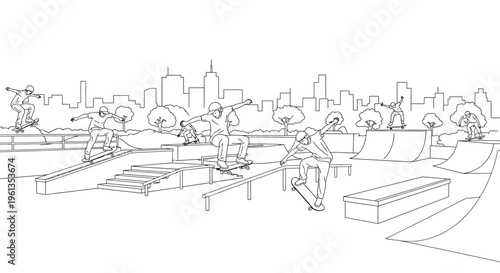 skateboarders performing tricks in city park.