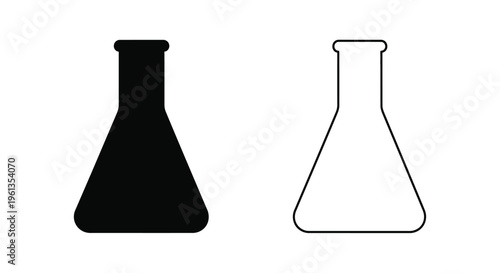 Two conical flasks one filled and one outlined depicted as a silhouette