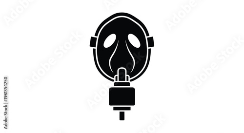 Black gas mask icon on a white background a stark silhouette