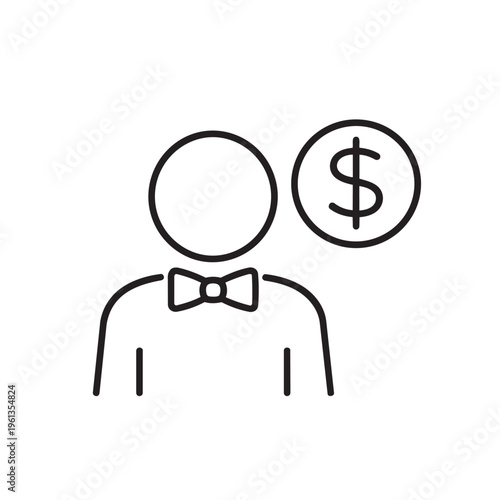 Person with dollar sign icon, financial advisor, investor, rich man, wealthy person, business executive concept.