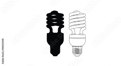 Two compact fluorescent lamps one dark and one light silhouette