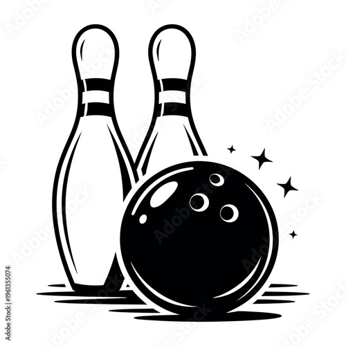 Bowling pins and ball illustrating leisure activity, sport, and competition. Graphic vector design for game themes