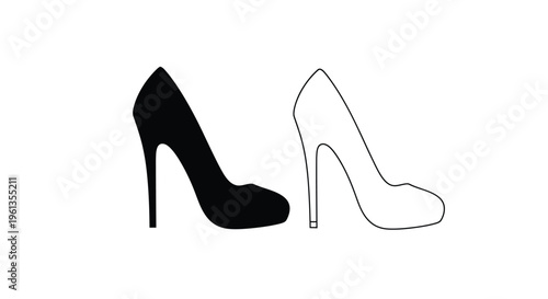 Two high heel shoes one solid and one outlined silhouette