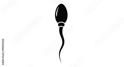 A simple black depiction of a human sperm cell silhouette