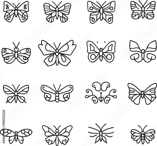 Butterfly Insect Icons Line Art.