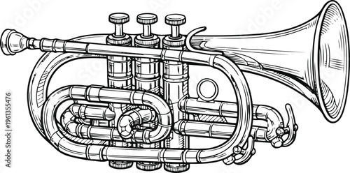 Brass Cornet Line Art – Classic Music Instrument Drawing