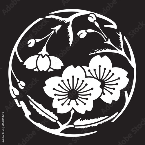 日本の伝統的な家紋「桜紋」のイラストベクターデータ