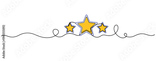 Three star rating displayed on continuous line simple background. no editable strokes