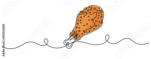 Fried chicken drumstick illustrated with continuous line on white. no editable strokes