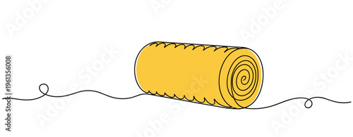 Rolled foam mat resting on continuous line background. no editable strokes