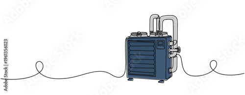 Air conditioning unit shown connected on continuous line scene. no editable strokes