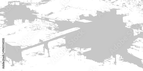 Abstract industrial complex with conveyor system and architectural structures in minimalist high-contrast white and gray