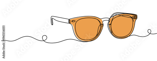 Sunglasses placed on continuous line white background illustration. no editable strokes