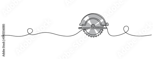 Circular saw blade stationary on white background in line art. no editable strokes