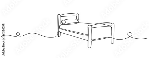 Single bed placed on continuous line minimal interior setting. no editable strokes