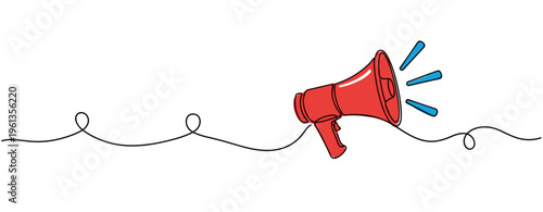Red megaphone lying on continuous looping line background. no editable strokes