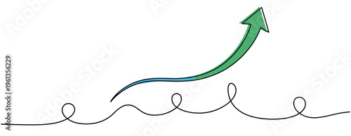 Arrow rising above looping line on white background. no editable strokes